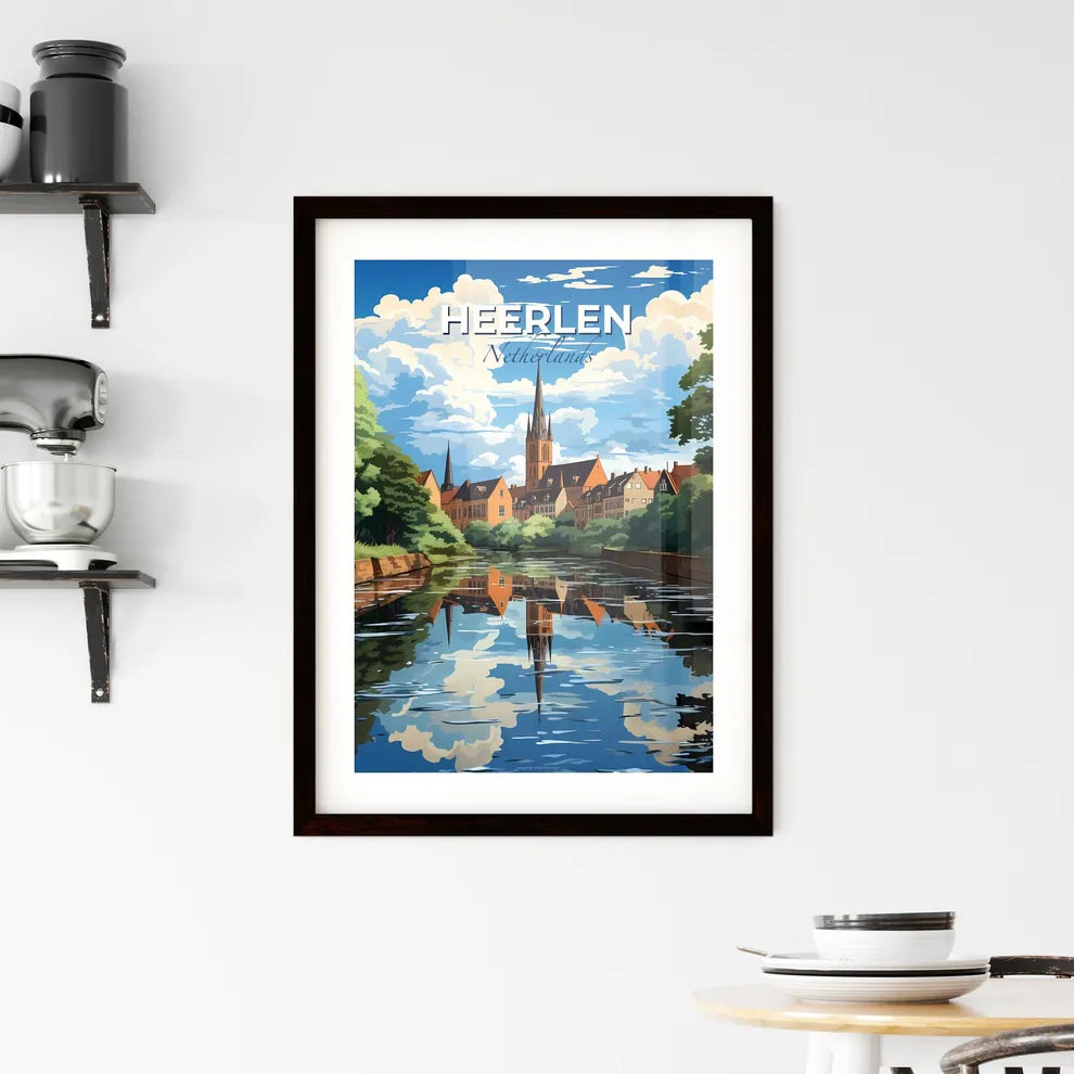Heerlen, Netherlands, A Poster of a river with trees and buildings in the background Default Title