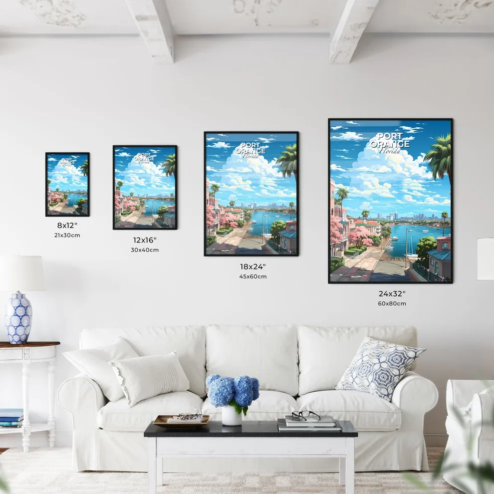Port Orange, Florida, A Poster of a water way with trees and buildings and boats Default Title