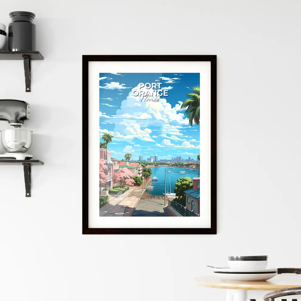 Port Orange, Florida, A Poster of a water way with trees and buildings and boats Default Title