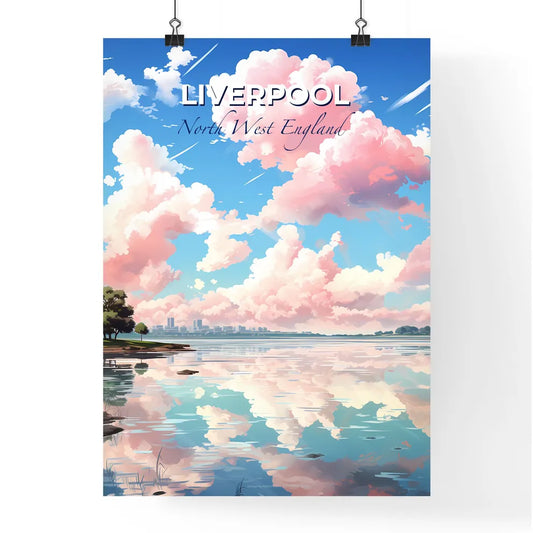 Liverpool, North West England, A Poster of a body of water with pink clouds and trees Default Title