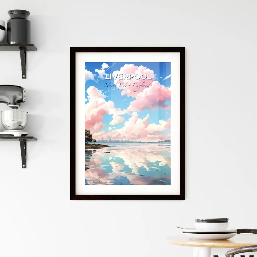 Liverpool, North West England, A Poster of a body of water with pink clouds and trees Default Title
