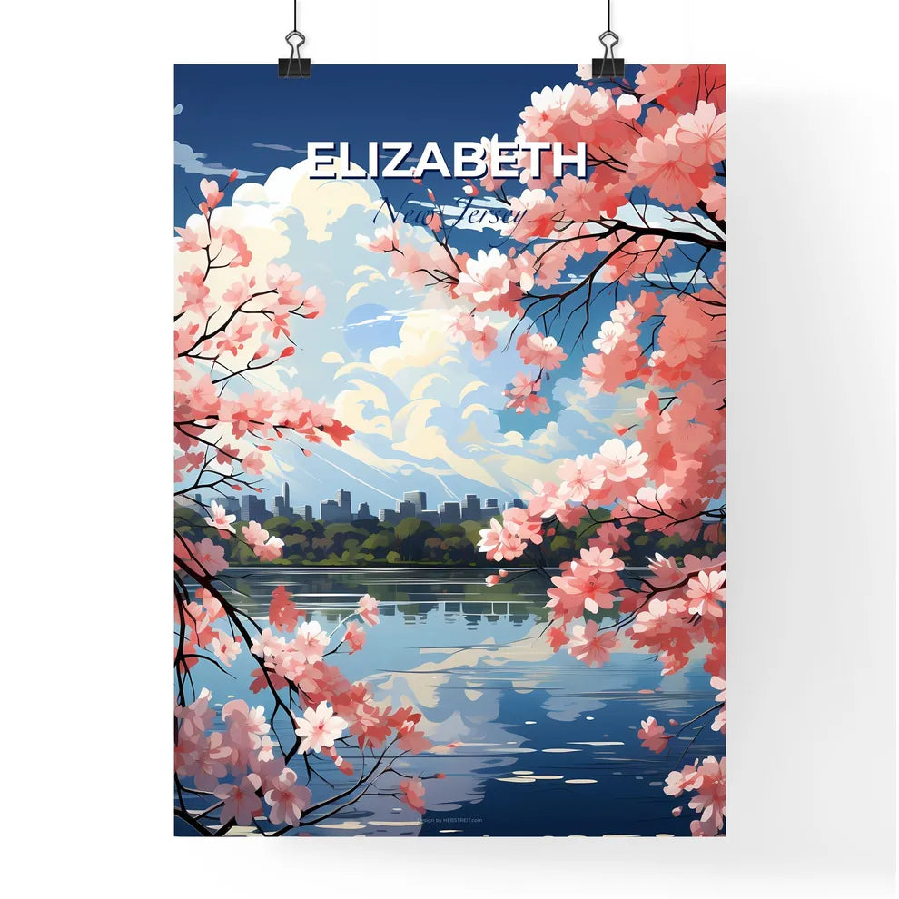Elizabeth, New Jersey, A Poster of a pink flowers on trees next to a body of water Default Title