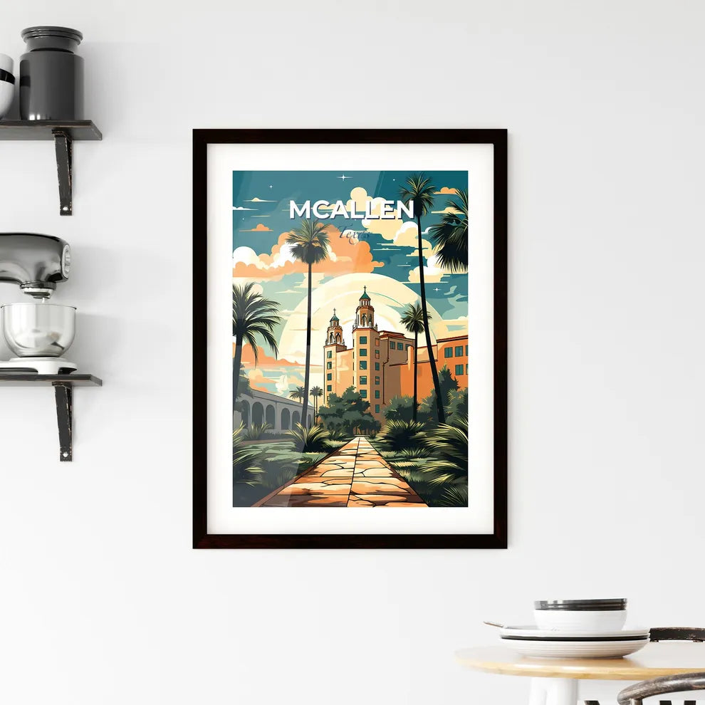 Mcallen, Texas, A Poster of a building with palm trees and a walkway Default Title