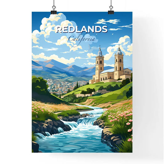 Redlands, California, A Poster of a river running through a valley with a building and flowers Default Title