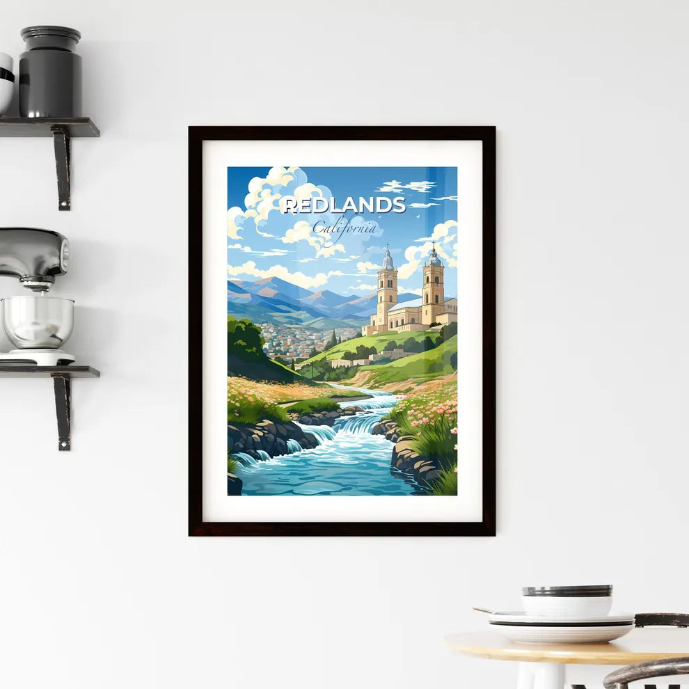 Redlands, California, A Poster of a river running through a valley with a building and flowers Default Title