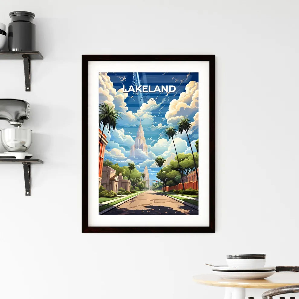 Lakeland, Florida, A Poster of a street with trees and buildings and a tall building in the distance Default Title