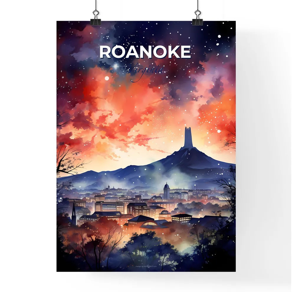 Roanoke, Virginia, A Poster of a painting of a city with a mountain in the background Default Title
