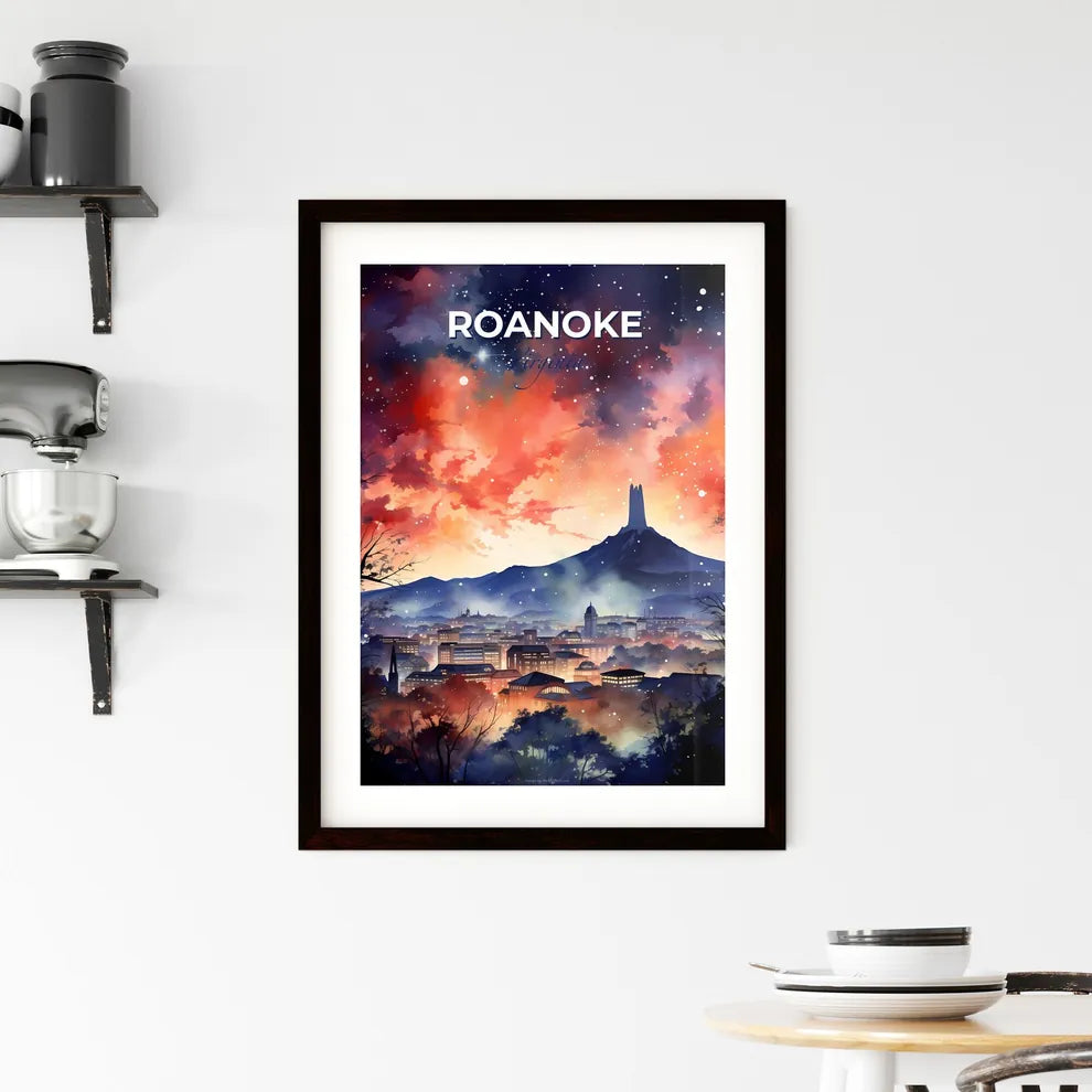Roanoke, Virginia, A Poster of a painting of a city with a mountain in the background Default Title