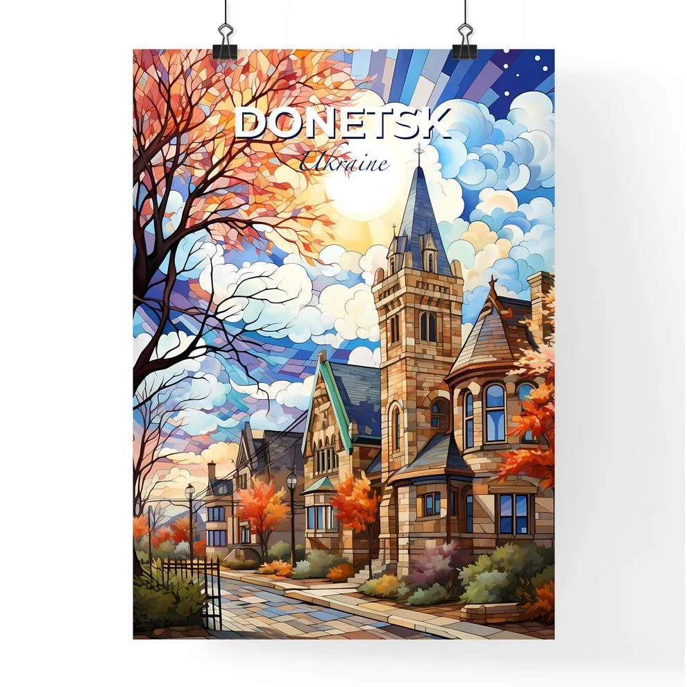 Donetsk, Ukraine, A Poster of a painting of a house with trees and a street in the background Default Title