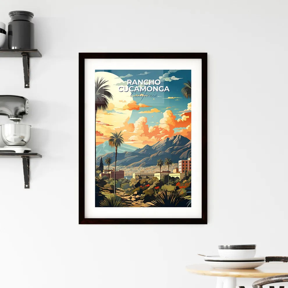 Rancho Cucamonga, California, A Poster of a landscape of a city with palm trees and mountains Default Title