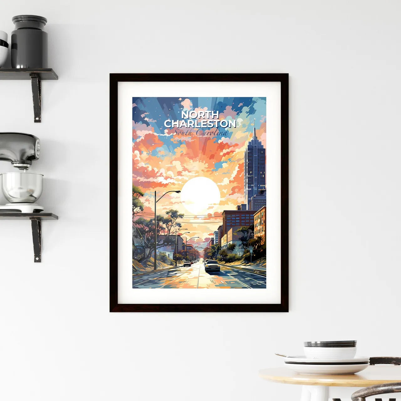 North Charleston, South Carolina, A Poster of a city street with cars and buildings in the background Default Title