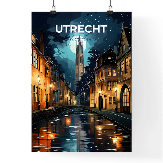 Utrecht, Netherlands, A Poster of a water way with a tower in the background Default Title