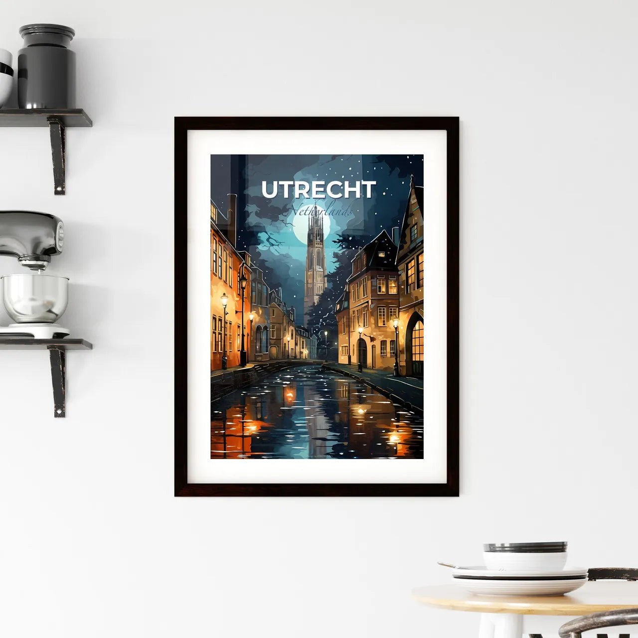 Utrecht, Netherlands, A Poster of a water way with a tower in the background Default Title