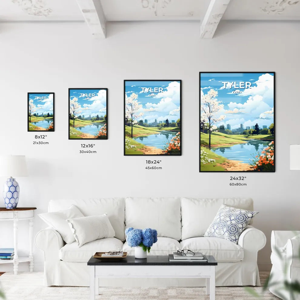 Tyler, Texas, A Poster of a landscape with a lake and flowers Default Title