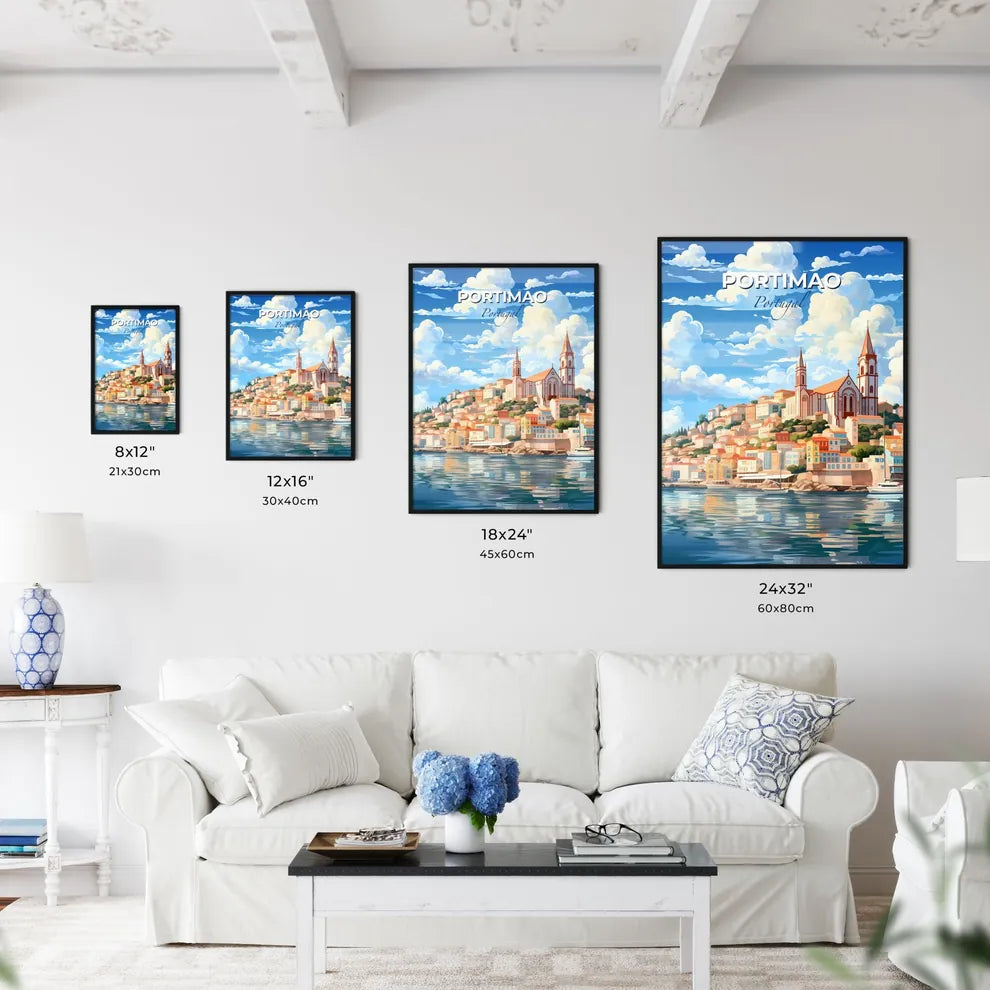 Portimao, Portugal, A Poster of a city on a hill with a boat in the water Default Title