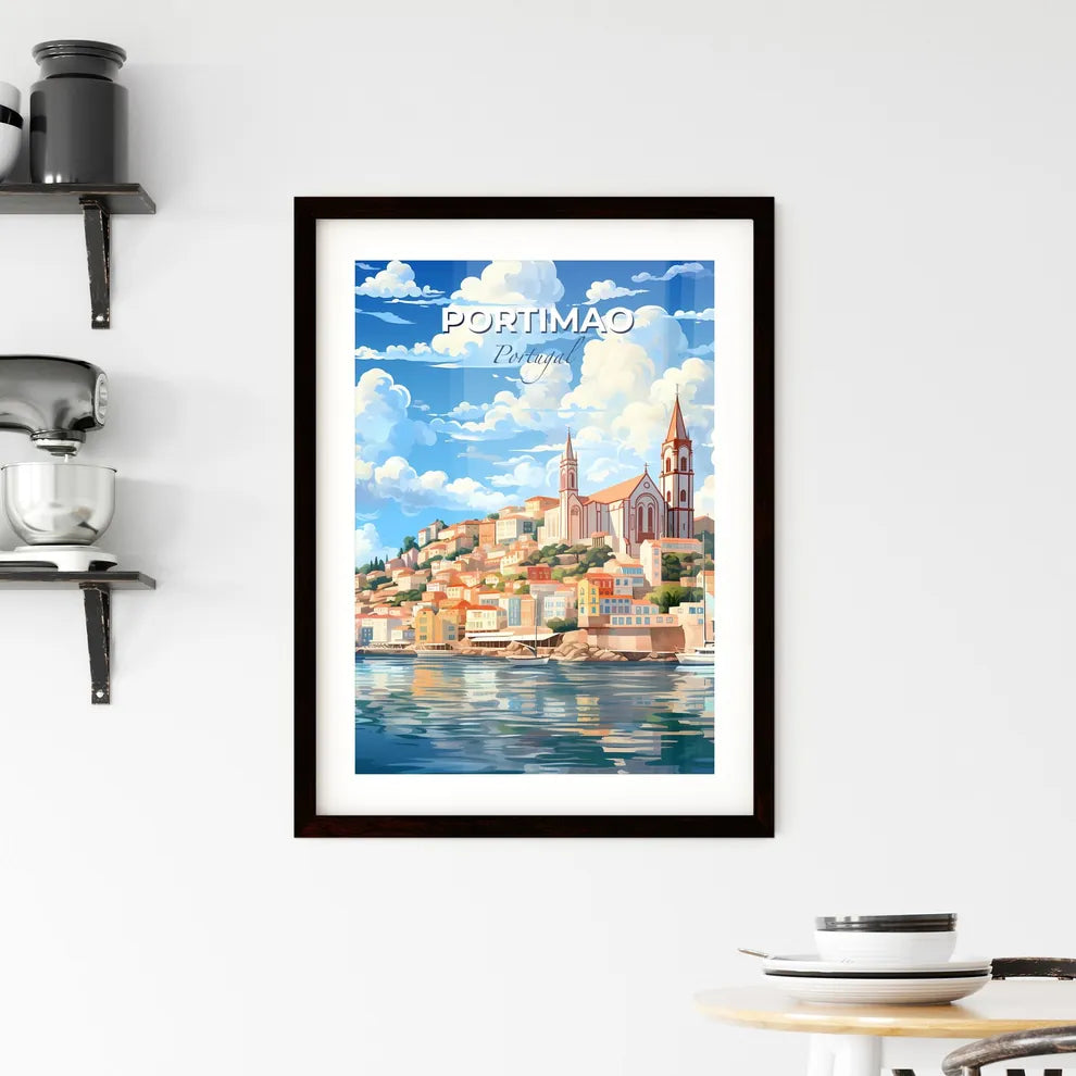 Portimao, Portugal, A Poster of a city on a hill with a boat in the water Default Title