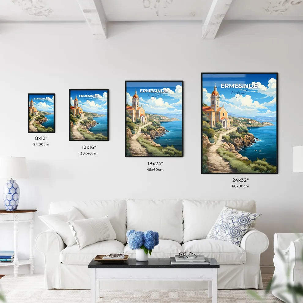 Ermesinde, Portugal, A Poster of a building on a hill next to a body of water Default Title