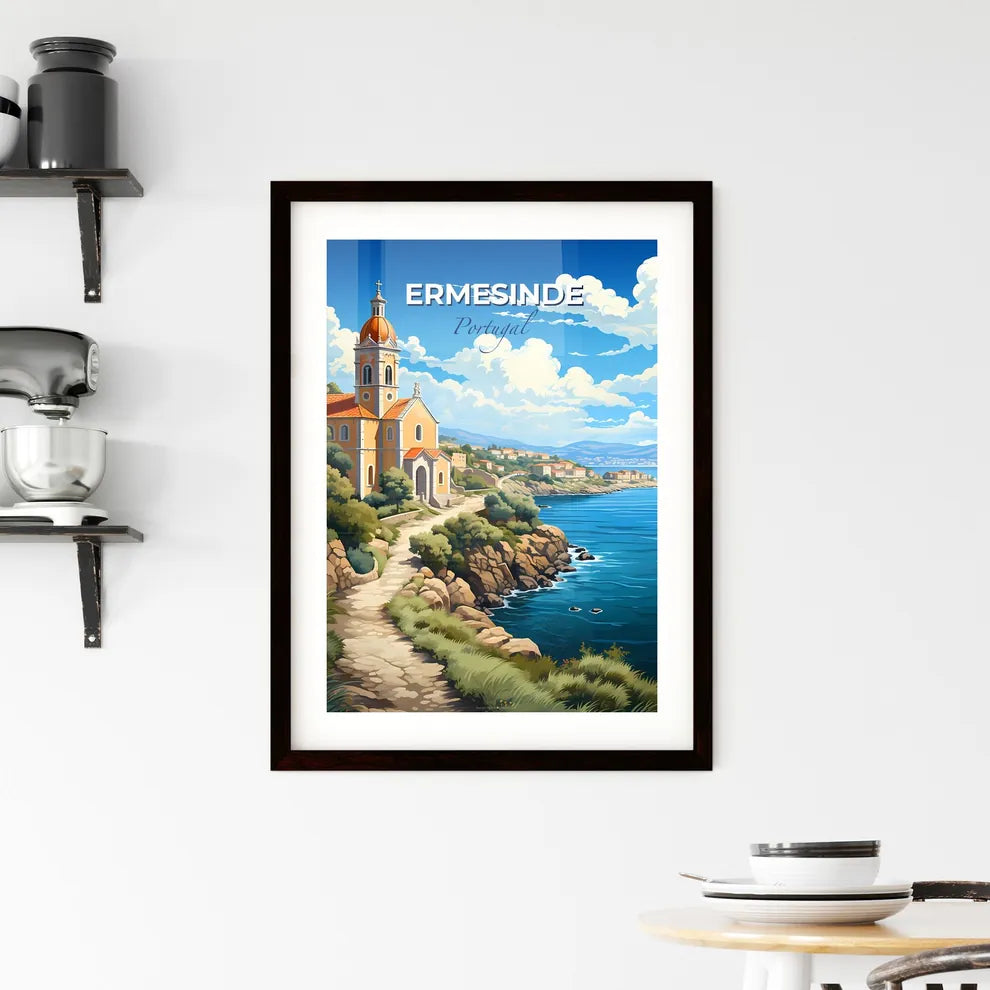 Ermesinde, Portugal, A Poster of a building on a hill next to a body of water Default Title