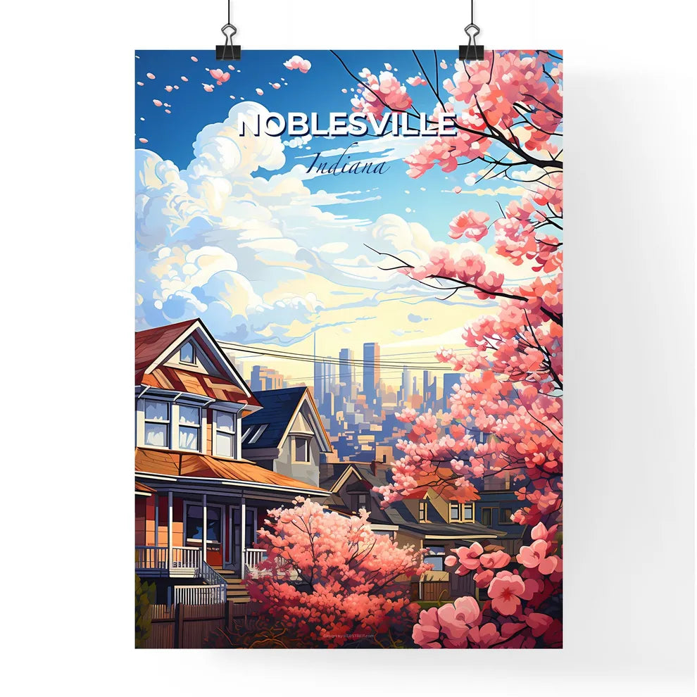 Noblesville, Indiana, A Poster of a house with pink flowers and trees Default Title