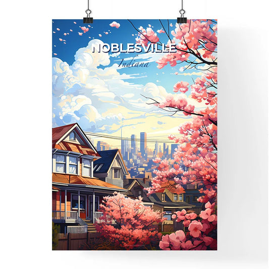 Noblesville, Indiana, A Poster of a house with pink flowers and trees Default Title