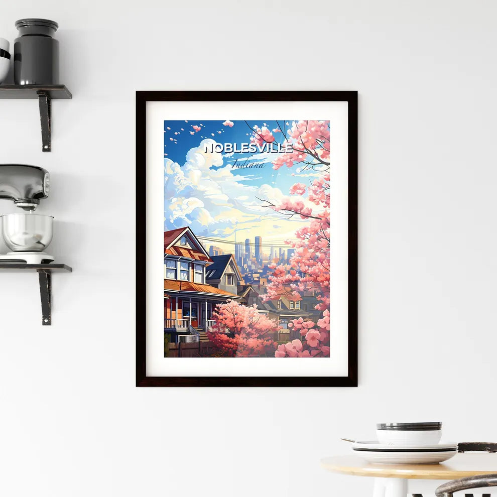 Noblesville, Indiana, A Poster of a house with pink flowers and trees Default Title