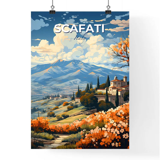 Scafati, Italy, A Poster of a landscape with a house and trees and mountains Default Title