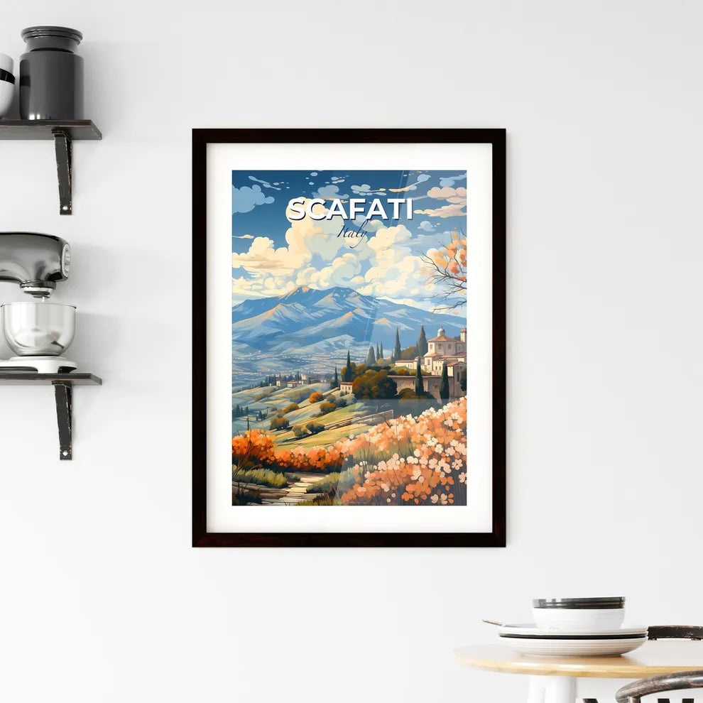 Scafati, Italy, A Poster of a landscape with a house and trees and mountains Default Title