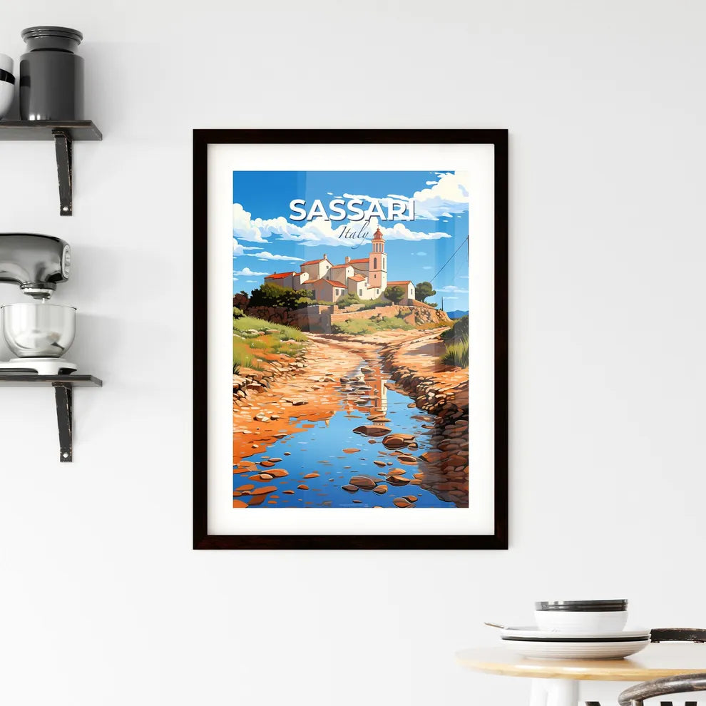 Sassari, Italy, A Poster of a house on a hill with a stream of water Default Title