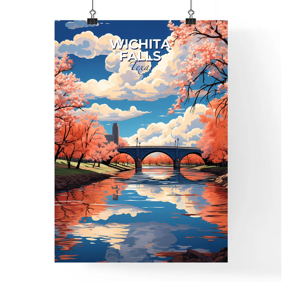 Wichita Falls, Texas, A Poster of a bridge over a river with pink trees Default Title