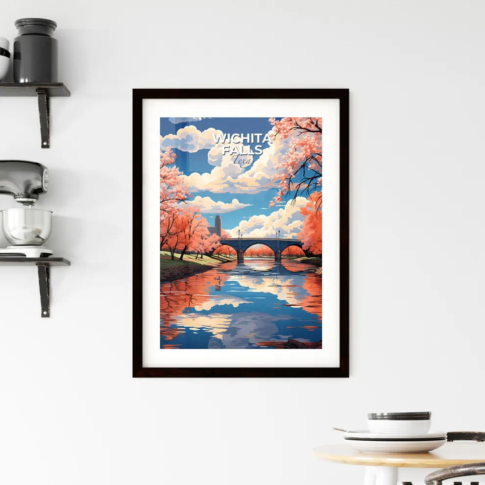 Wichita Falls, Texas, A Poster of a bridge over a river with pink trees Default Title