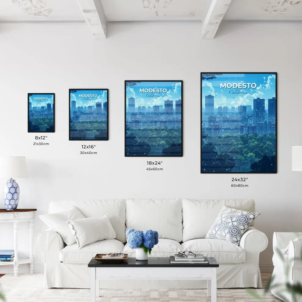 Modesto, California, A Poster of a city with trees in the background Default Title