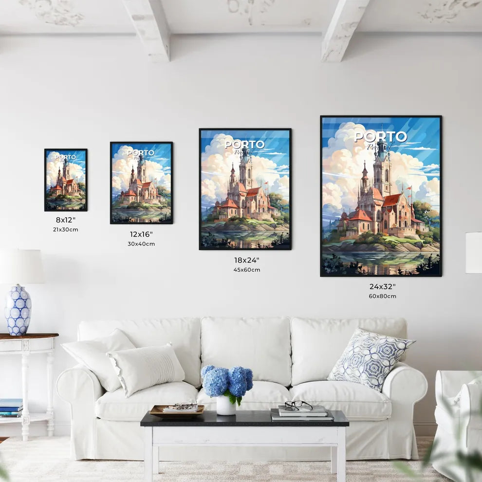 Porto, Portugal, A Poster of a painting of a castle on a hill Default Title