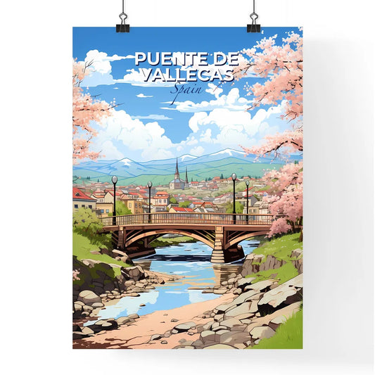 Puente De Vallecas, Spain, A Poster of a bridge over a river with trees and a town in the background Default Title