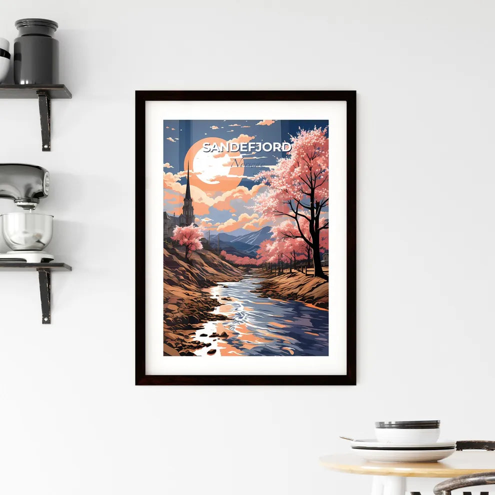 Sandefjord, Norway, A Poster of a river running through a valley with a church and trees Default Title