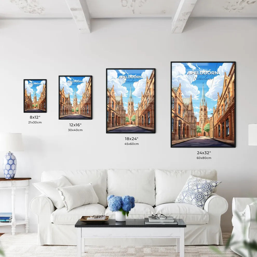 Apeldoorn, Netherlands, A Poster of a street with a church tower Default Title