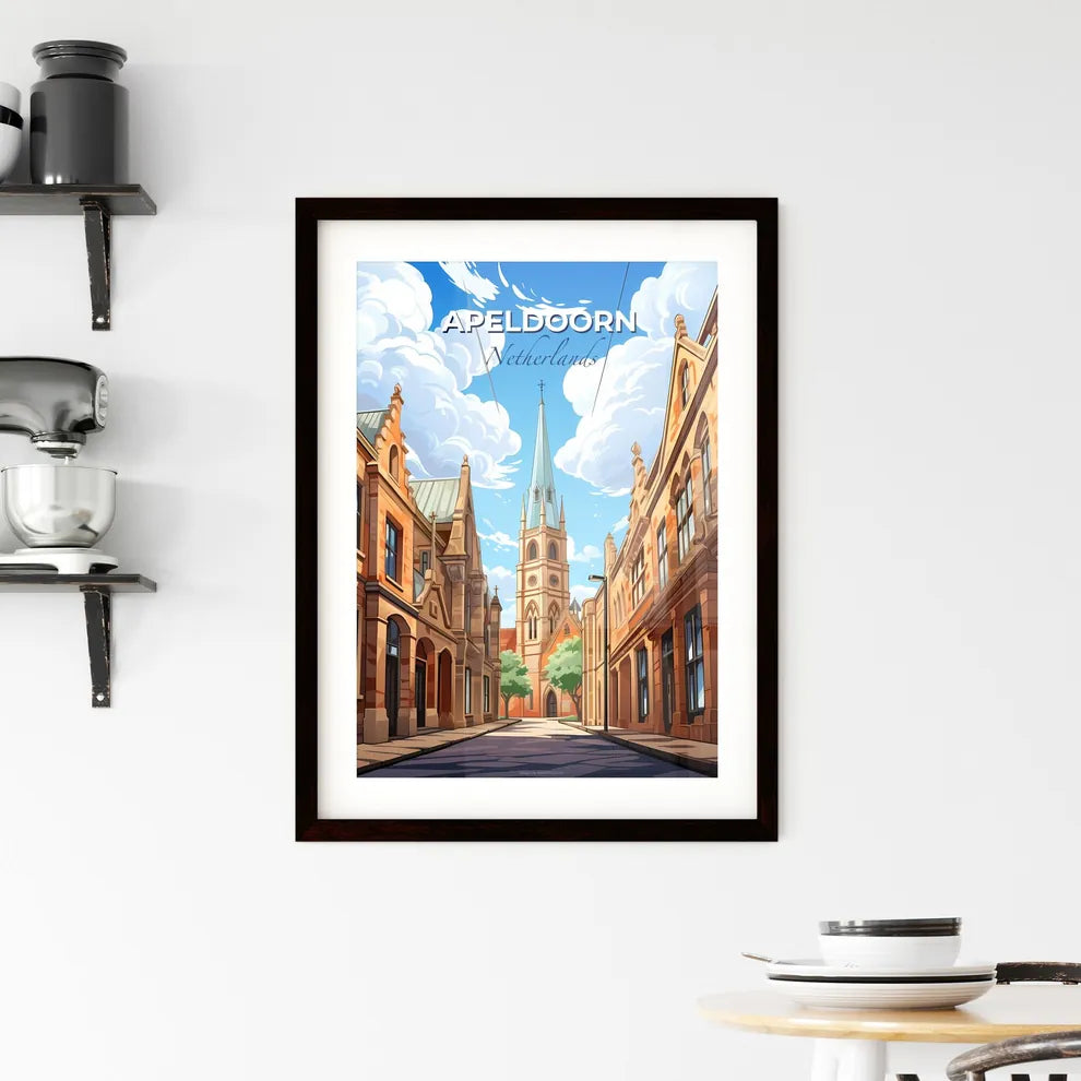 Apeldoorn, Netherlands, A Poster of a street with a church tower Default Title