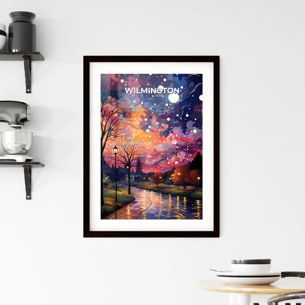 Wilmington, Delaware, A Poster of a painting of a river with trees and a street light and a moon Default Title