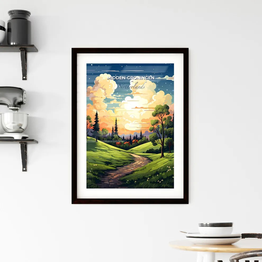 Midden-Groningen, Netherlands, A Poster of a landscape with a road and trees Default Title