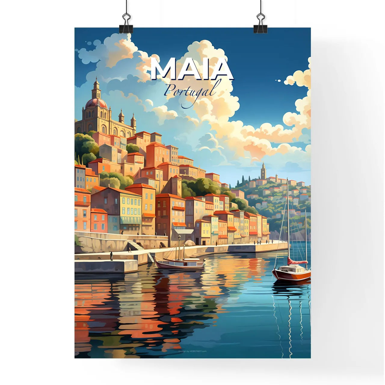 Maia, Portugal, A Poster of a water body with boats and a city on it Default Title