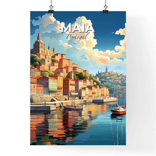 Maia, Portugal, A Poster of a water body with boats and a city on it Default Title