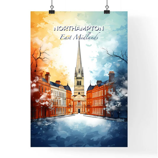 Northampton, East Midlands, A Poster of a church with a steeple in the middle of a street Default Title