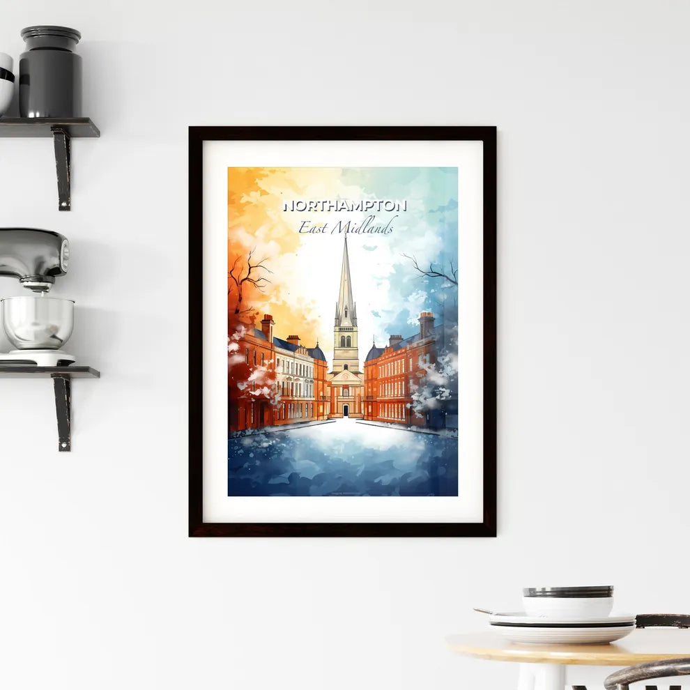 Northampton, East Midlands, A Poster of a church with a steeple in the middle of a street Default Title
