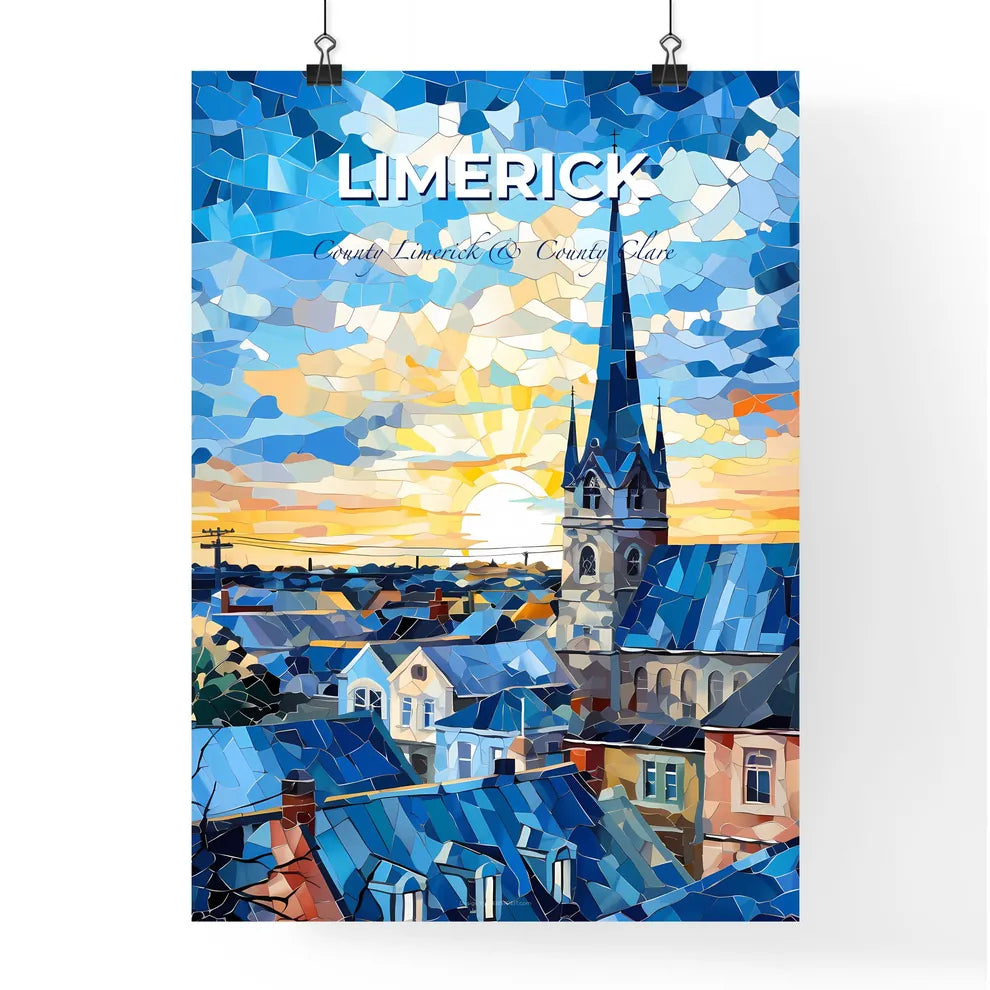 Limerick, County Limerick & County Clare, A Poster of a building with a steeple and a blue roof Default Title