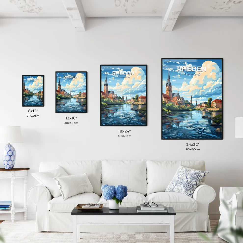 Rheden, Netherlands, A Poster of a river with a church and trees Default Title