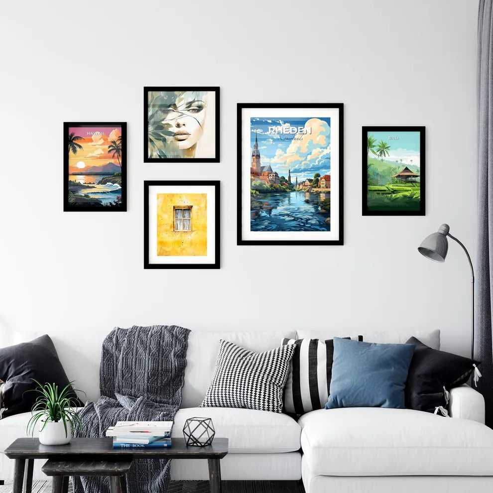 Rheden, Netherlands, A Poster of a river with a church and trees Default Title