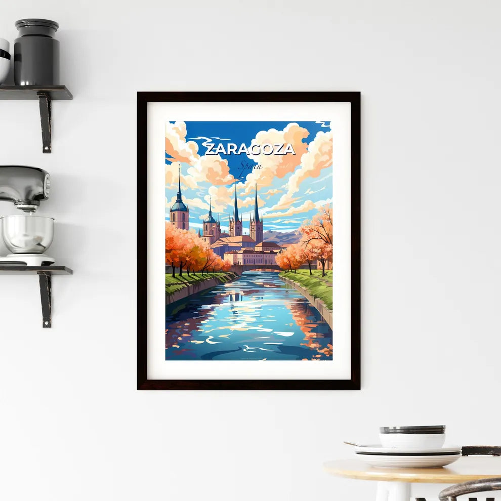 Zaragoza, Spain, A Poster of a river with trees and a castle in the background Default Title