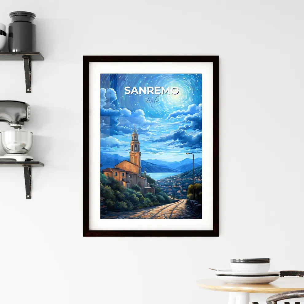 Sanremo, Italy, A Poster of a building on a hill with a tower and a road and a city in the background Default Title