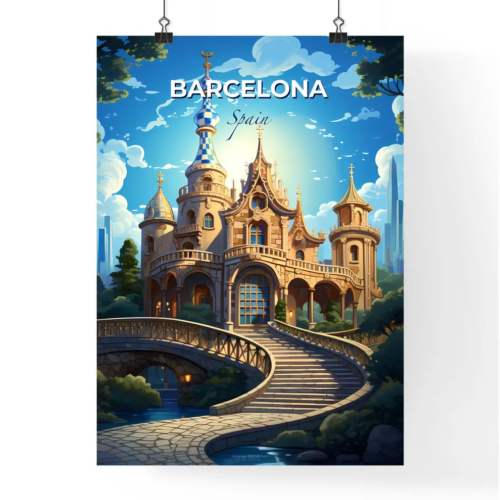 Barcelona, Spain, A Poster of a castle with a bridge and a bridge Default Title