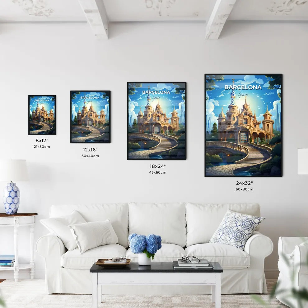 Barcelona, Spain, A Poster of a castle with a bridge and a bridge Default Title