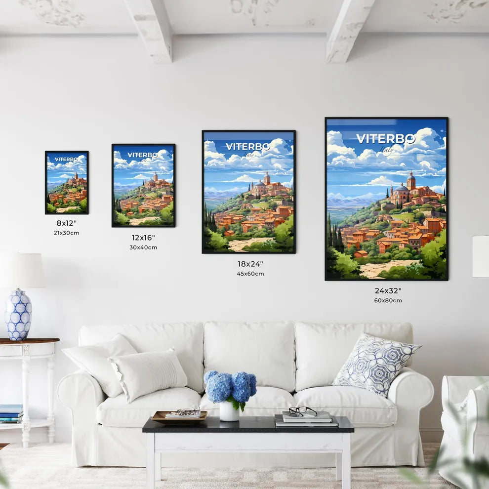 Viterbo, Italy, A Poster of a painting of a town on a hill Default Title